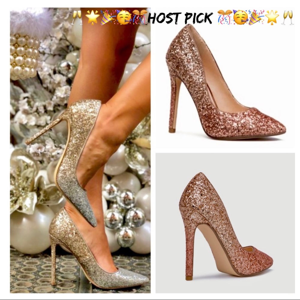 ❤️🎉HP Shoe Dazzle “Teagan” Ombré Rose Gold Glitter Glam Stiletto Heels Shoes